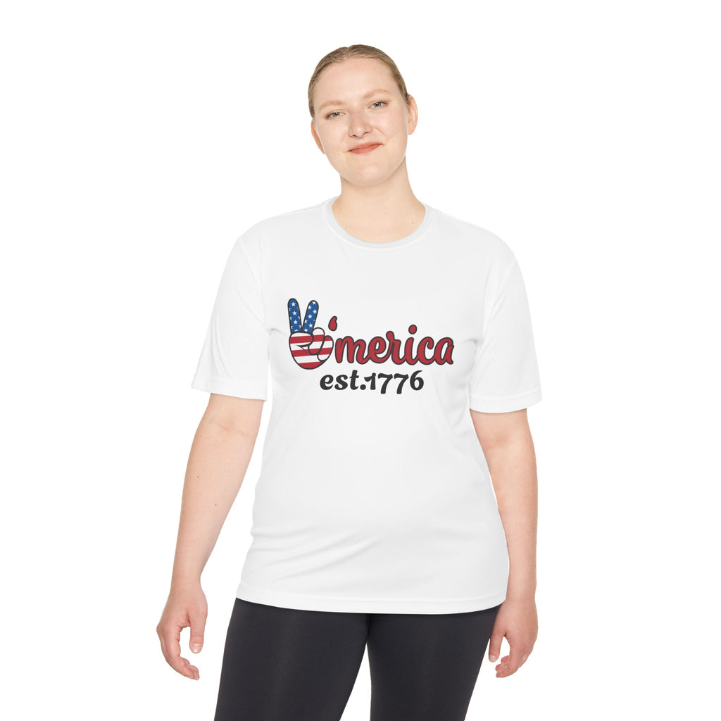 'Merica Peace Sign Tee – Patriotic USA Est. 1776 Moisture-Wicking Shirt