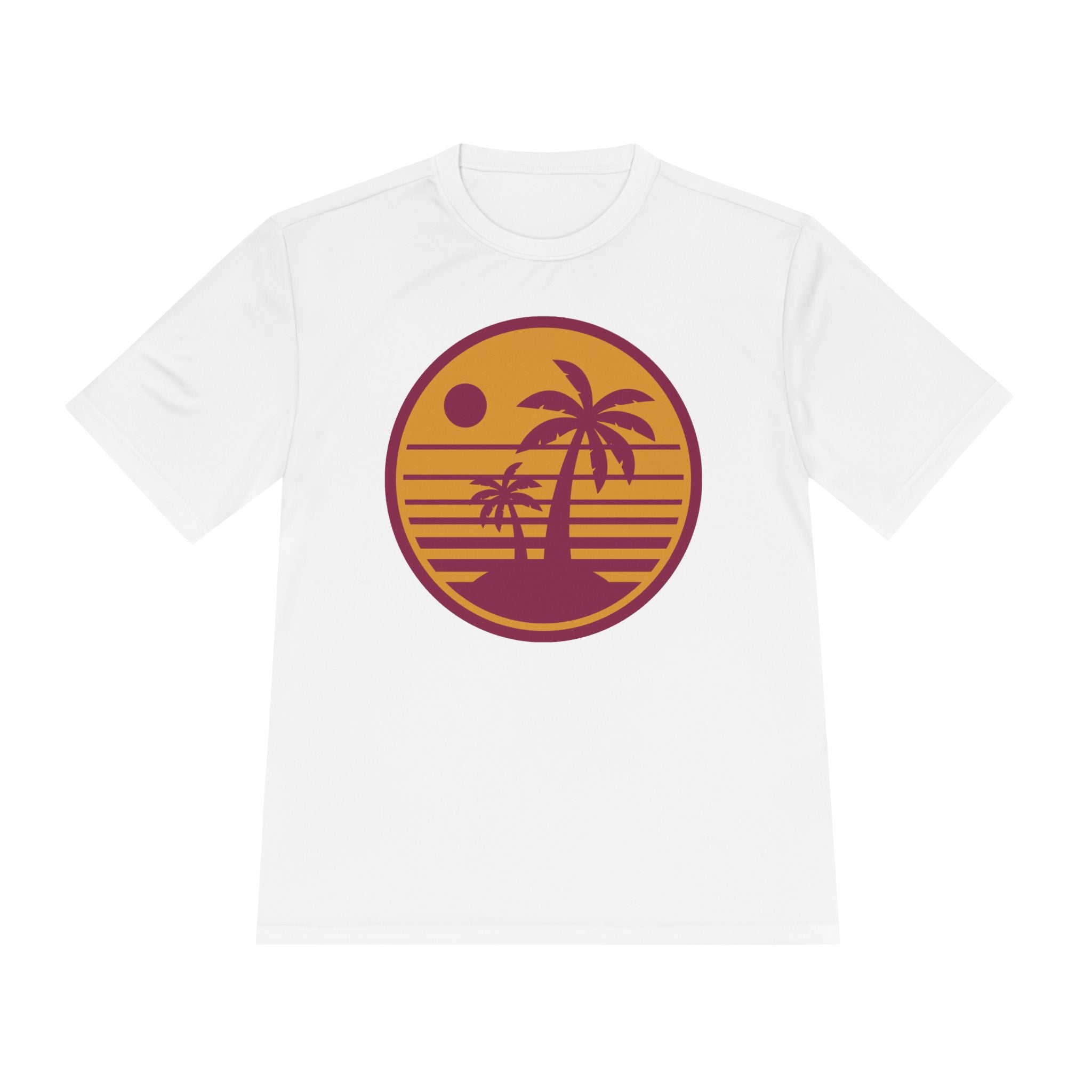 Tropical Sunset Palm Tee — Moisture-Wicking Beach Shirt