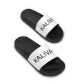 KALIVARO Classic Men’s Slide Sandals — Black Footbed, White Logo Strap
