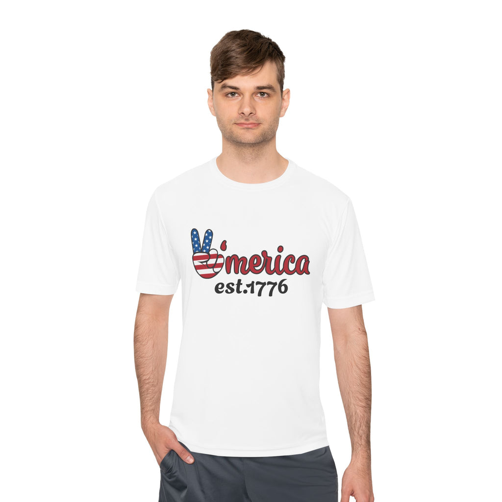 'Merica Peace Sign Tee – Patriotic USA Est. 1776 Moisture-Wicking Shirt