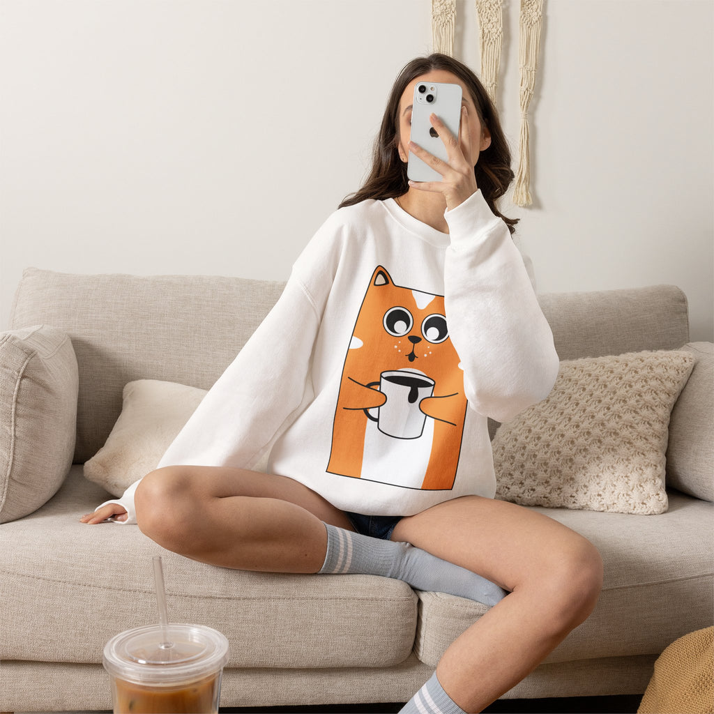 Cat with Coffee Crewneck Sweatshirt