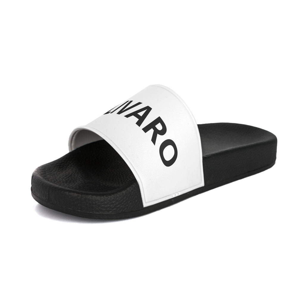 KALIVARO Classic Men’s Slide Sandals — Black Footbed, White Logo Strap