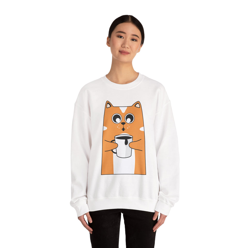 Cat with Coffee Crewneck Sweatshirt