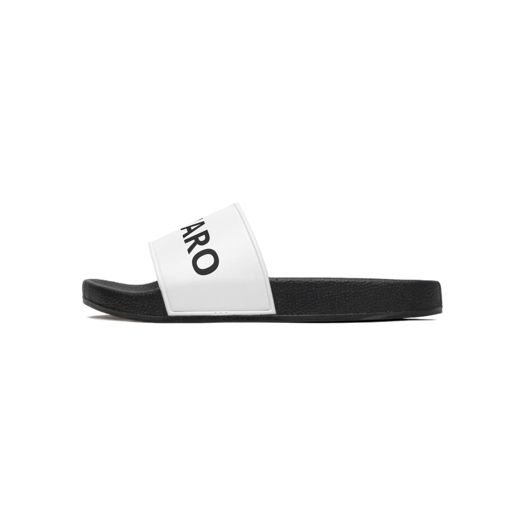 KALIVARO Classic Men’s Slide Sandals — Black Footbed, White Logo Strap