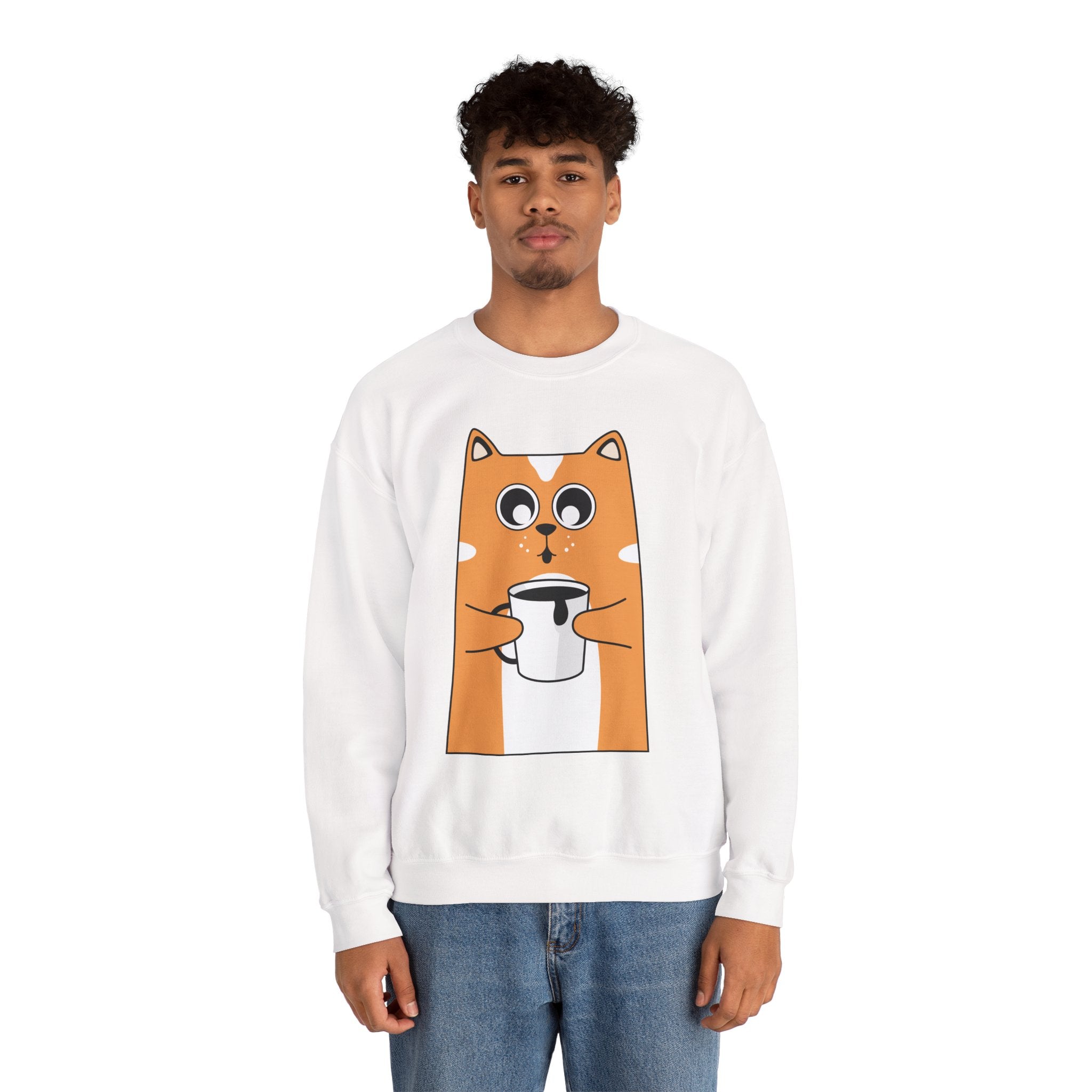 Cat with Coffee Crewneck Sweatshirt