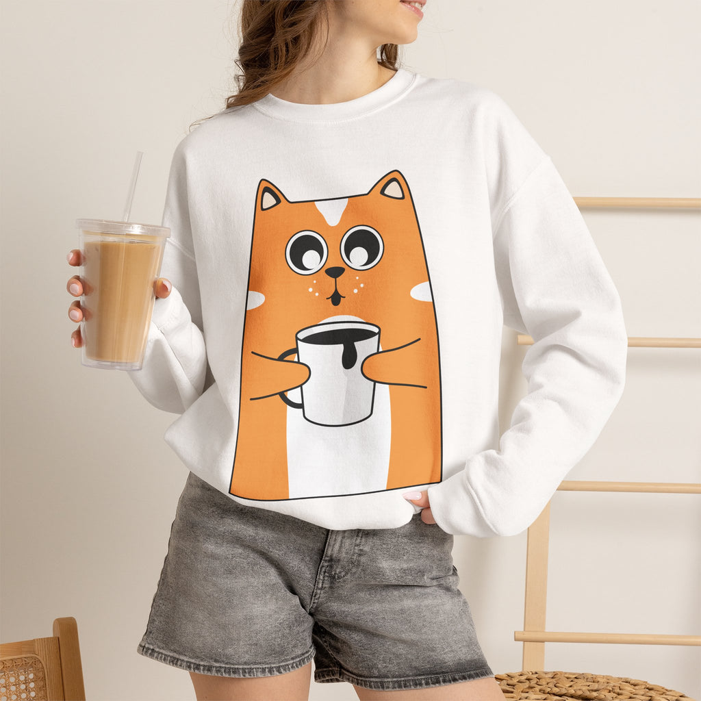 Cat with Coffee Crewneck Sweatshirt