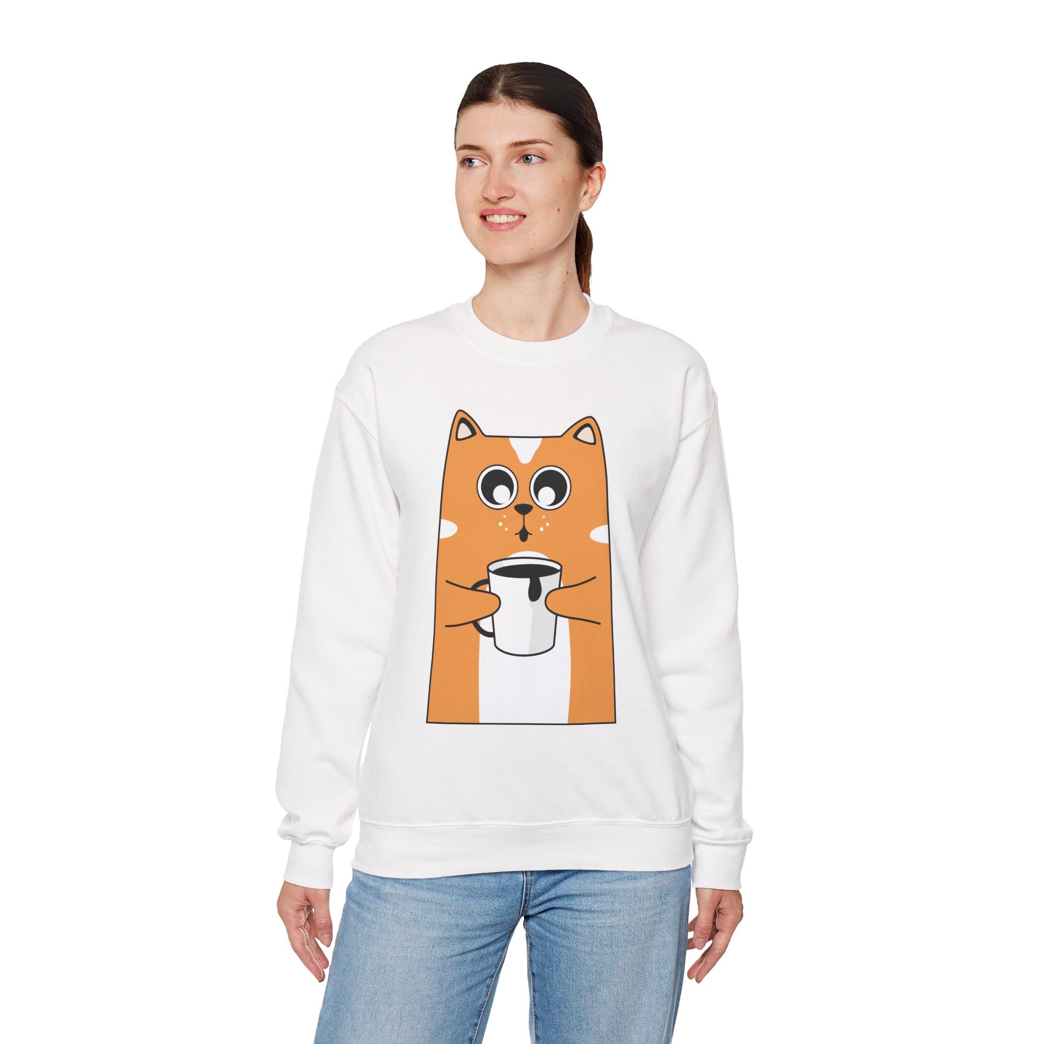 Cat with Coffee Crewneck Sweatshirt
